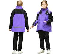 Domueay Kids Waterproof Jacket and Trouser Suit, 2pcs, Age 8-14 Years | Boys Girls Raincoat & Pants Set, Hooded Windproof Rain Puddle suits, Unisex Outwear, Teens Rainwear Outdoor School Travel
