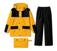 Domueay Kids Waterproof Suit Girl Boy Jacket & Rain Trousers Set 8-14 Years | Lightweight, Raincoat & Pants, with Schoolbag Cover, Reflective Strips, Hooded, Pockets, Outdoor School Hiking Camp Rainwear