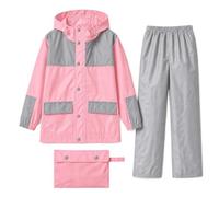 Domueay Kids Waterproof Suit Girl Boy Jacket & Rain Trousers Set 8-14 Years | Lightweight, Raincoat & Pants, with Schoolbag Cover, Reflective Strips, Hooded, Pockets, Outdoor School Hiking Camp Rainwear