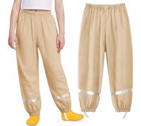 Domueay Kids Waterproof Trousers Boys Girls Breathable Lightweight Rain Pants with Reflective Strip Mud Dirty Proof Trousers Outdoor Windproof Overtrousers Unisex Rainwear for Age 7-8 Years, Khaki