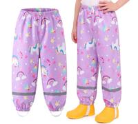 Domueay Kids Waterproof Trousers Boys Girls Rain Pants 1-10 Years | Lightweight, Outdoor Windproof Mud Pants with Reflective Strip, Unisex Overalls Rainwear School Travel Play Hiking Camping