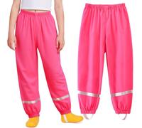 Domueay Kids Waterproof Trousers Girls Breathable Lightweight Rain Pants with Reflective Strip Mud Dirty Proof Trousers Outdoor Windproof Overtrousers Unisex Rainwear for Age 9-10 Years, Rose Red