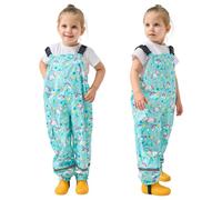 Domueay Kids Waterproof Trousers Girls Rain Dungarees Breathable Lightweight Rainwear Windproof Rain Pants Outdoor Play Reflective Mud Pant for Children 4 Years, Green Horse