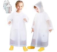 Domueay Rain Poncho Kids 2 Pack Waterproof Clear Reusable EVA Rain Coat for Girls Boys Lightweight Foldable Raincoat Breathable Unisex Rain Jacket for Outdoor Travel, White