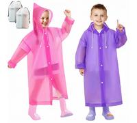 Domueay Rain Poncho Kids 2 Pack Waterproof Reusable EVA Coat With Hood for Girls Boys Lightweight Foldable Breathable Unisex Jacket for Outdoor Camping Travel