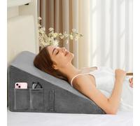 Domusensus Wedge Pillow for Sleeping, 12" Bed Wedge Pillow for After Surgery, Triangle Pillow Wedge for Heartburn, Acid Reflux, GERD, Back Pain Relief, Neck Pain, Soft & Cooling Memory Foam Top