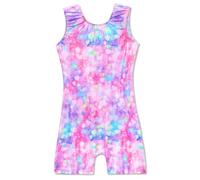 Domusgo Gymnastics Leotards for Girls Sparkly One-Piece Pro Kids Unitard Biketards with Shorts, Rainbow Love Heart Biketard, 3 Years/4 Years