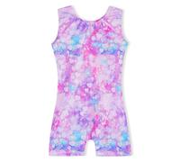 Domusgo Gymnastics Leotards for Girls Sparkly One-Piece Pro Kids Unitard Biketards with Shorts, Rainbow Love Heart Biketard, 2-3 Years