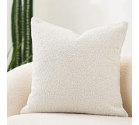 DOMVITUS Luxury Decorative Throw Pillow Cover 18 x 18 Inch Textured Boucle Square Sofa Couch Pillow for Living Room Woven Accent Cushion Case, 1PC, Ivory
