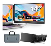 domyfan 14" Laptop Monitor, FHD 1080P IPS Dual Laptop Screen, HDMI/USB-A/Type-C Plug and Play for Windows,Mac,Chrome,Android, Xbox, PS5, Work with 13.3"-17" Laptops