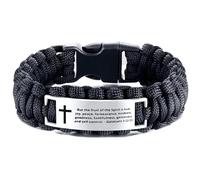 DOMYUHAO Awareness Paracord Braided Bible Verse Cross Bracelets for Women Men,Galatians 5:22-23 Inspirational Encouragement Gifts Faith Engraved Stainless Steel Adjustable Religious Cross Bracelet