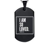 DOMYUHAO I Am So Loved John 3:16 Bible Scripture Christian Dog Tag Necklace Gifts for Men Women -Personalization Engraved Stainless Christian Wedding Pendant Gifts