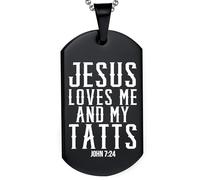 DOMYUHAO Jesus Loves Me And My Tatts Funny Tattoo Christian Dog Tag Necklace Gifts for Men Women -Personalization Engraved Stainless Christian Wedding Pendant Gifts