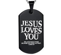 DOMYUHAO Jesus Loves You Christian Religion Dog Tag Necklace Gifts for Men Women -Personalization Engraved Stainless Christian Wedding Pendant Gifts