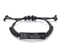 DOMYUHAO Medical Personalized Customized Bracelet for Men Women,Liver Transplant Recipient Awareness, SOS Emergency Health Life Alert ID Engraved Stainless Steel Adjustable Jewelry Silver Bracelet