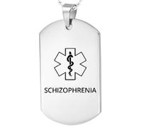 DOMYUHAO Medical Symbol Silver Necklace Dog Tag, Schizophrenia Awareness, SOS Emergency Health Life Alert ID Engraved Stainless Steel Chain Necklace for Men Women, Metal, No Gemstone