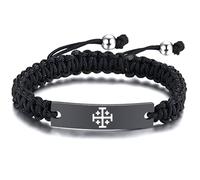 DOMYUHAO Men's Holy Jerusalem Crusaders Cross Amulets Handmade Paracord Cuff Bracelet, 5 Crosses Catholic Greek Christian Symbol of Faith Wristband Jerusalem Jewelry Rope Bracelet for Men Women, Metal