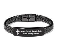 DOMYUHAO Orthodox Cross Christian Stainless Steel Bracelet - Personalized Engraved Jesus Prayer Jewelry, Adjustable John 1:1 Orthodox Easter Cuff for Baptism Gifts or Monastery or Prodigal Son gifts