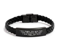 DOMYUHAO Personalized Custom Name Leather Bracelet,Christian Bracelet,2 Timothy 4:7,I Have Fought The Good Fight,Bible Verse Bracelet,Christian for Men Women dad