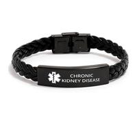 DOMYUHAO Personalized Medical Alert Braided Leather Bracelet, SOS Emergency Health Life Alert Medical ID Engraved Stainless Steel Jewelry Free Engraving Black Customized Bracelet for Men Women Kiss