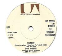 Don McLean - Don McLean - Vincent - 7" Single 1972 - United Artists Records UP 35359 - UK Press