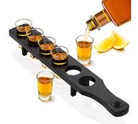 Don Paragone Shot Glasses Bulk Serving Tray and Shot Glass Set of 6 with Bottle Pourer - Tequila Shot Glasses with Wooden Holder - Small Clear Shot Glasses for Restaurant, Bar, Party, Office, Family