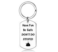 Don’t Do Stupid Keyring For Men Women Daughter Son Gifts From Mom Dad Graduation For Him Her Driver Safe Birthday Gifts For Teenager Boys Girls Inspirational Keychain Funny Poop Gifts (Silver)