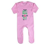 Don’t Drink and Fly Halloween Statement Baby Romper Jumpsuit with feet, 6-12 Months, Pastel Pink