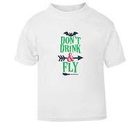 Don’t Drink and Fly Halloween Statement Short Sleeve Cotton Toddler t Shirt, 1-2 Years, White