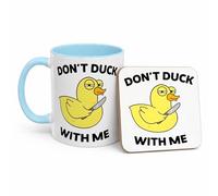 Don’t Duck with Me Funny Mug, Rude Duck Knife Joke Coffee Cup, Novelty Gift for Him Her, Office Humour Mug, Birthday Gift Idea (Baby Blue 11oz, Mug & Coaster Set)
