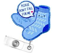 Don’t Fall for Me Badge Reel Holder Retractable with ID Clip for Nurse Nursing Name Tag Card Cute Funny Socks Accessories with Alligator Clip Medical Assistant Office Student Work Hospital (Blue)