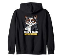 "Don’t Talk Before Coffee", Cat, Funny Morning Mood Zip Hoodie