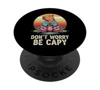 Don"t Worry Be Capy Funny Capybara Love Yoga Summer Retro PopSockets Adhesive PopGrip
