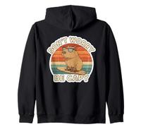 Don’t Worry Be Capy Funny Capybara Surfing Illustration Zip Hoodie