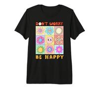 Don’t Worry Be Happy Retro Flower Grid Art Premium T-Shirt