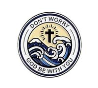 Don’t Worry God Be With You Enamel Pin - 3cm x 3cm Christian Badge with Cross, Waves & Sun Design - Faith Accessory for Bags, Jackets & Lanyards - Inspirational Gift for Believers