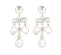 DONABUS Statement Pearl Dangle Earrings,Crystal Accents Baroque Pearls jewelry Gift for Women, L, Glass Crystal Copper, Rhinestone