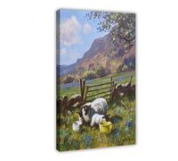Donal McNaughton Work Artist Prints Ewe With Her Lambs In The Bluebell Meadow Canvas Poster Wall Art Decor Print Picture Paintings for Living Room Bedroom Decoration Frame-style 24x36inch(60x90cm)