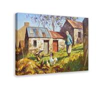 Donal McNaughtons Work Artist Prints Checking On The Chickens Canvas Poster Bedroom Decor Landscape Office Room Decor Gift Frame-style 16x24inch(40x60cm)