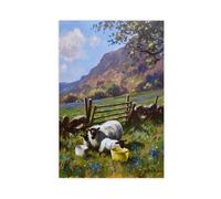 Donal McNaughtons Work Artist Prints Ewe With Her Lambs In The Bluebell Meadow Canvas Poster Wall Art Decor Print Picture Paintings for Living Room Bedroom Decoration Unframe-style 20x30inch(50x75cm)