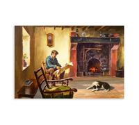 Donal McNaughtons Work Artist Prints Relaxing by The Open Fire Canvas Poster Wall Art Decor Print Picture Paintings for Living Room Bedroom Decoration Unframe-style 20x30inch(50x75cm)