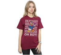Donald Duck Christmas Fair Isle Cotton Boyfriend T-Shirt Disney Burgundy XL