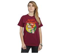 Donald Duck Merry Christmas Cotton Boyfriend T-Shirt Disney Burgundy L