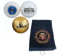Donald Trump Presidential Seal Golf Ball and Towel Set - Includes Gold Trump Signature, Presidential Seal and White House Golf Balls and Navy Blue Great Seal Towel - Limited Edition Collectible