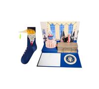 Donald Trump Talking Pop Up Birthday Card With Recorded Audio Message and Trump Novelty Sock with Hair Combo Gift Set