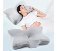 DONAMA Memory Foam Pillow,Neck Support Pillow for Neck and Shoulder Pain Relief,Ergonomic Pillow for Side Back Stomach Sleepers with Washable Pillowcase(Light Grey)