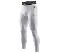 Donason Men's Compression Leggings with Pockets, Running Leggings Men Base Layer Tights Athletic Gym Tight Elastic Quick Dry Sports Trousers Heated Pants for Workout Camping Basketball Fitness White