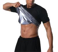 Donason Sauna Shirt for Men Heat Trapping Compression Sweat Suit T-shirt Workout Body Shaper for Weight Loss Mens Gym Fitness Short Sleeve Shapewear