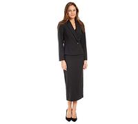 Donatella 2-Piece Professional Long Wool Jacket Skirt Suits for Women for Work - Black - 14