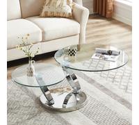 donatella magic ring swivel clear glass coffee table with steel base